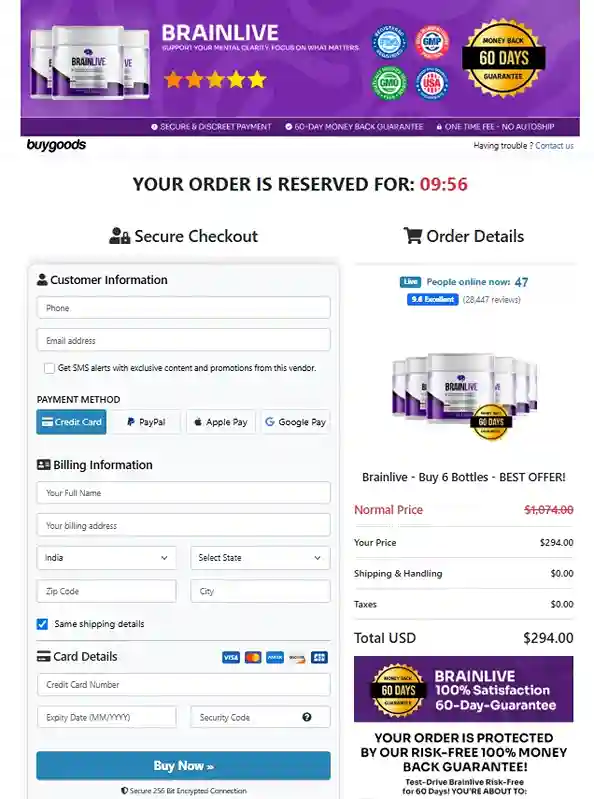 BrainLive Secure Order Page — Checkout
